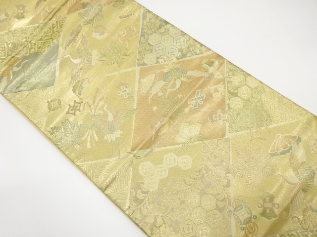 鶴に宝尽くし・花模様織り出し袋帯